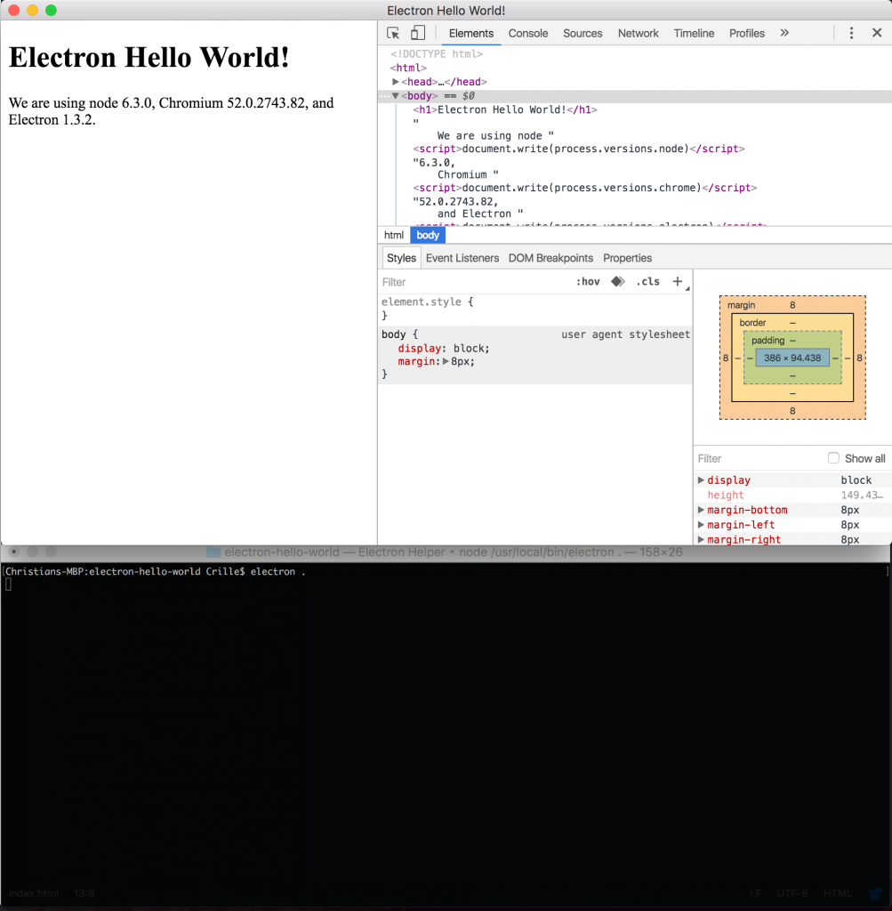 electron hello world running