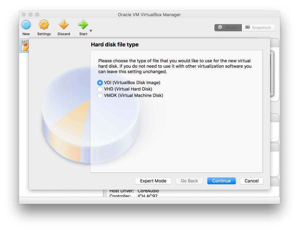 Hard disk file type - VirtualBox